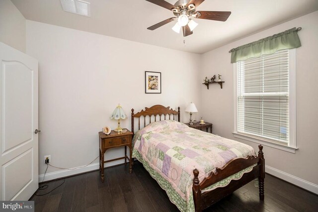 9822 White Oak Swamp Ct, Fredericksburg, VA 22407 - bedroom featuring baseboards, dark wood-style flooring, and ceiling fan