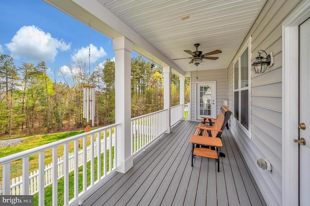 9822 White Oak Swamp Ct, Fredericksburg, VA 22407 - wooden deck with a porch and a ceiling fan