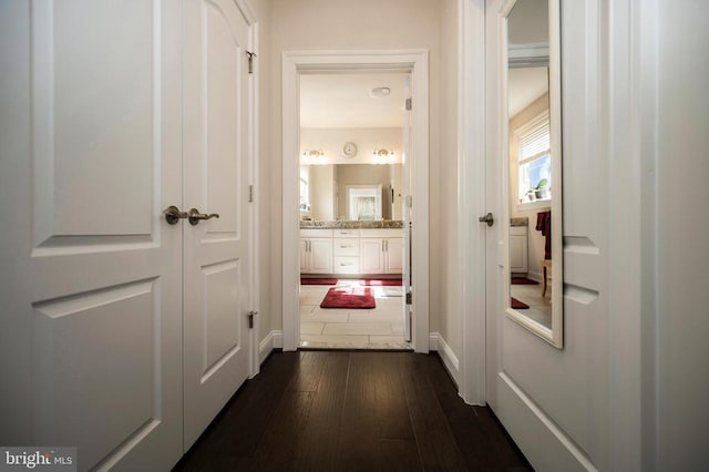 9822 White Oak Swamp Ct, Fredericksburg, VA 22407 - hall with dark wood-type flooring