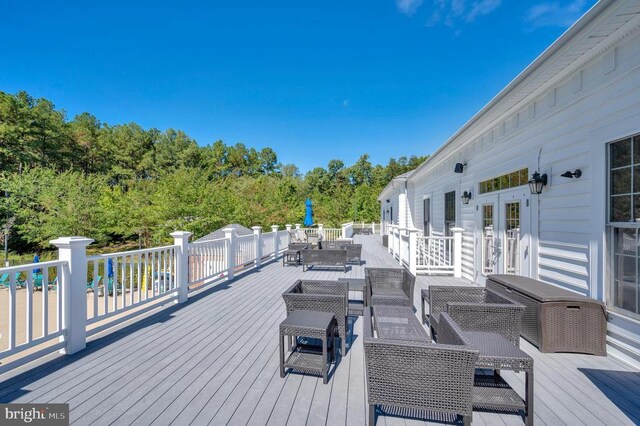 9822 White Oak Swamp Ct, Fredericksburg, VA 22407 - wooden terrace with outdoor dining area and an outdoor living space