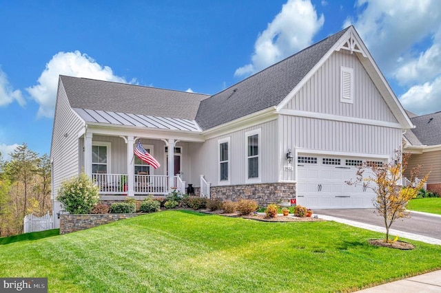 9822 White Oak Swamp Ct, Fredericksburg, VA 22407 - view of front of home with covered porch, a standing seam roof, roof with shingles, and board and batten siding