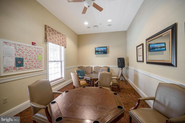 9822 White Oak Swamp Ct, Fredericksburg, VA 22407 - home office with ceiling fan, baseboards, and recessed lighting