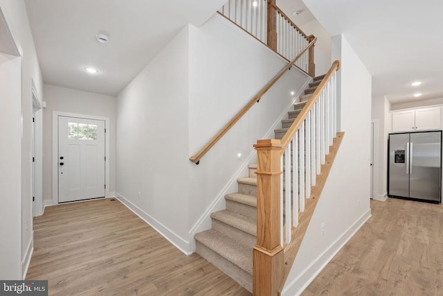 Old Lawyers Rd, Unionville, VA 22567 - entryway featuring light wood finished floors, stairway, baseboards, and recessed lighting