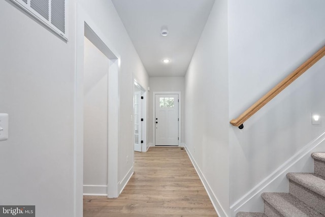 Old Lawyers Rd, Unionville, VA 22567 - hallway featuring stairway, light wood-style floors, and baseboards