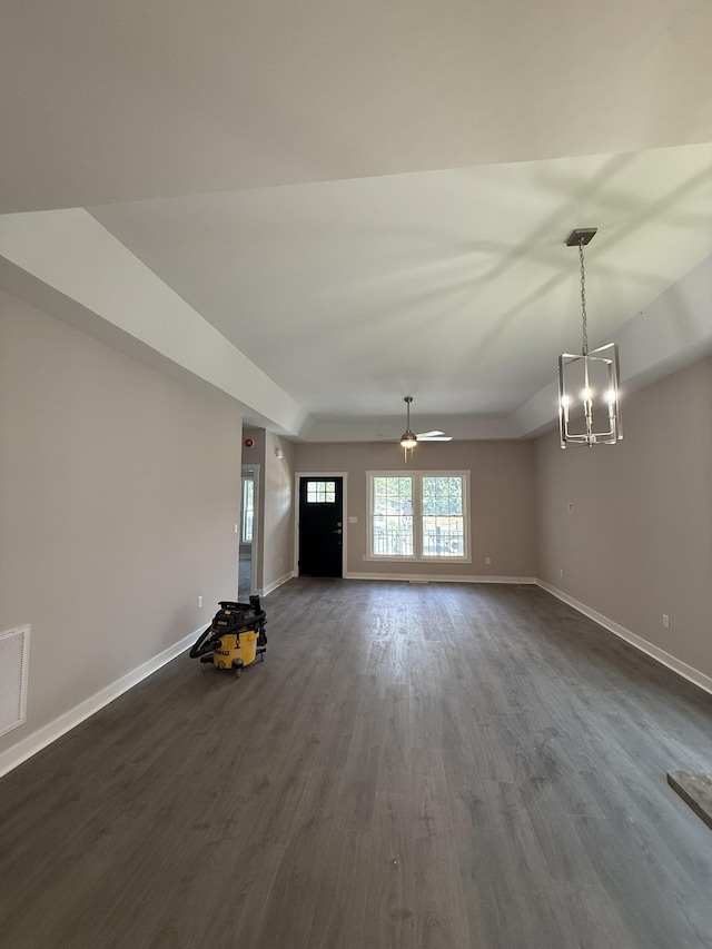 1526 2nd St, Waynesboro, VA 22980 - unfurnished living room featuring dark wood-style flooring and a chandelier