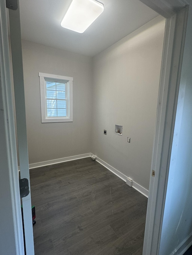 1526 2nd St, Waynesboro, VA 22980 - laundry area with hookup for an electric dryer, washer hookup, baseboards, and dark wood-type flooring