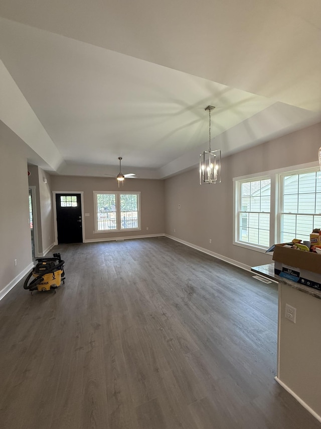 1526 2nd St, Waynesboro, VA 22980 - unfurnished living room featuring dark wood-style floors and a chandelier