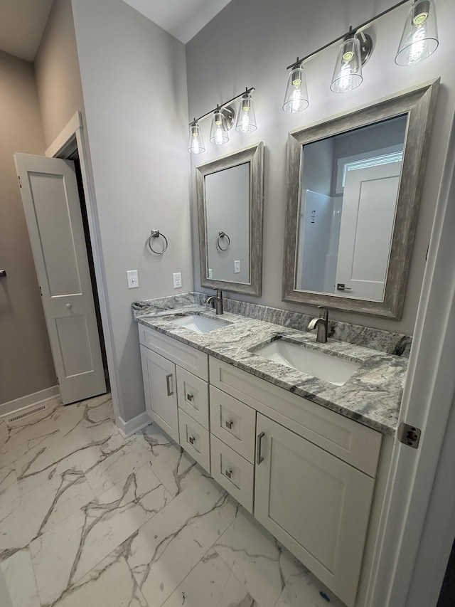 1526 2nd St, Waynesboro, VA 22980 - full bathroom with double vanity and marble finish floors