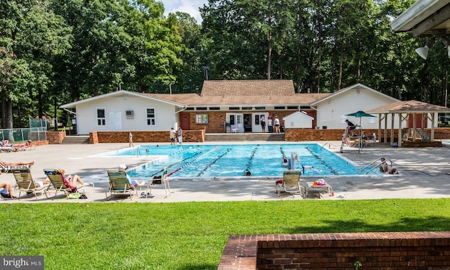 community pool with a patio