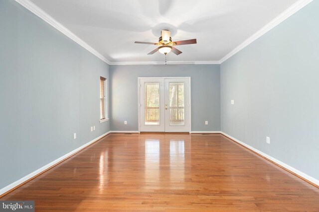 108 Monroe St, Locust Grove, VA 22508 - unfurnished room with ceiling fan, ornamental molding, wood finished floors, baseboards, and french doors