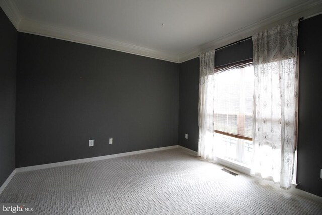  - carpeted spare room with crown molding
