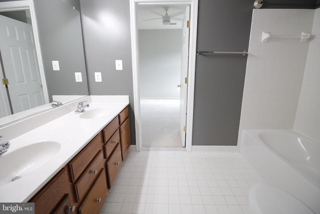  - bathroom with double vanity and shower / washtub combination