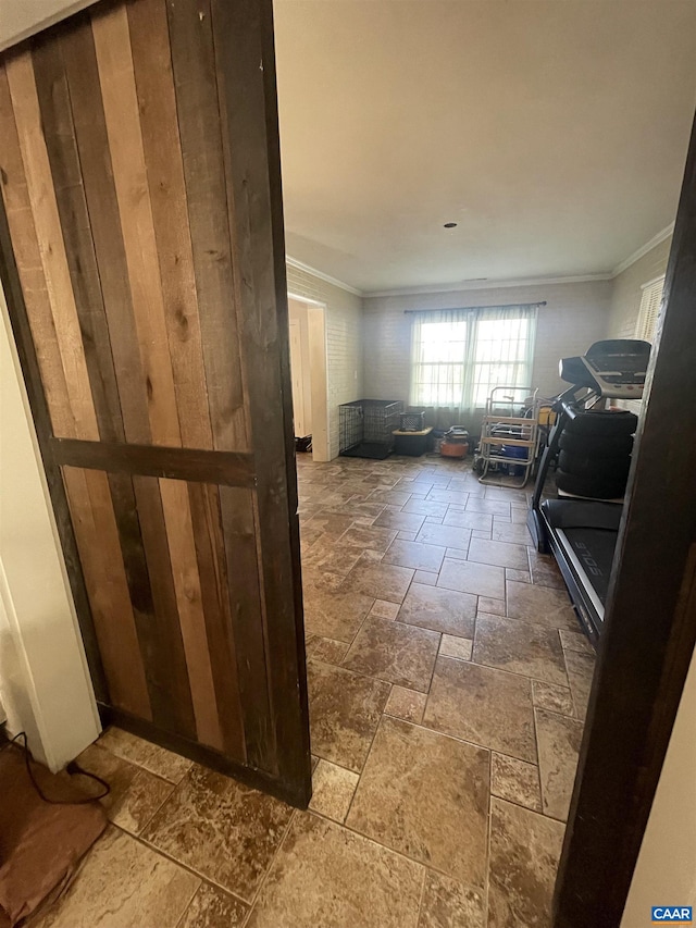 3133 Burnley Station Rd, Barboursville, VA 22923 - hallway with stone tile floors and crown molding