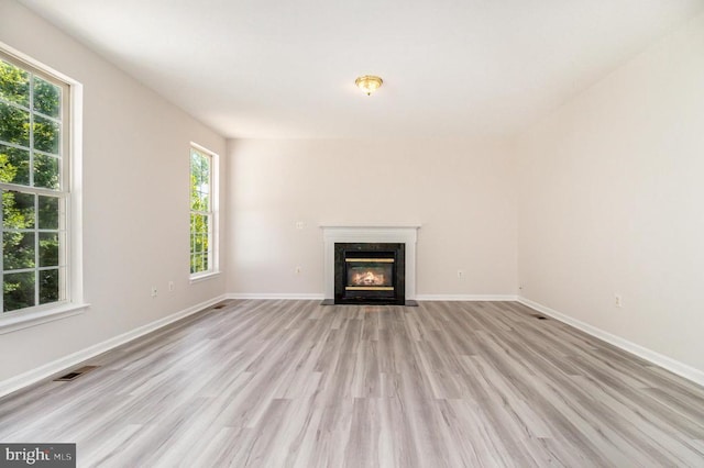 6224 Hot Spring Ln, Fredericksburg, VA 22407 - unfurnished living room featuring healthy amount of natural light, light wood-style floors, and a fireplace
