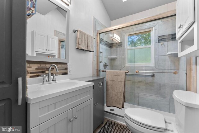 27478 Old Office Rd, Culpeper, VA 22701 - bathroom with vanity, tasteful backsplash, and a stall shower