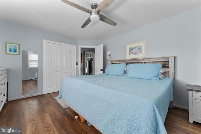 27478 Old Office Rd, Culpeper, VA 22701 - bedroom featuring dark wood-style floors, a closet, and ceiling fan