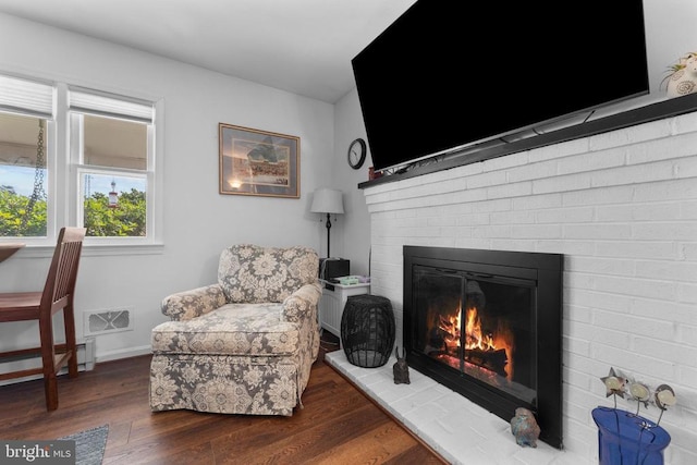 27478 Old Office Rd, Culpeper, VA 22701 - sitting room featuring a fireplace, wood finished floors, and a baseboard radiator