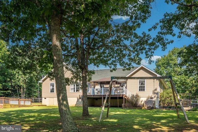 108 Shannon Glen Ct, Louisa, VA 23093 - rear view of house with a wooden deck, stairway, and crawl space