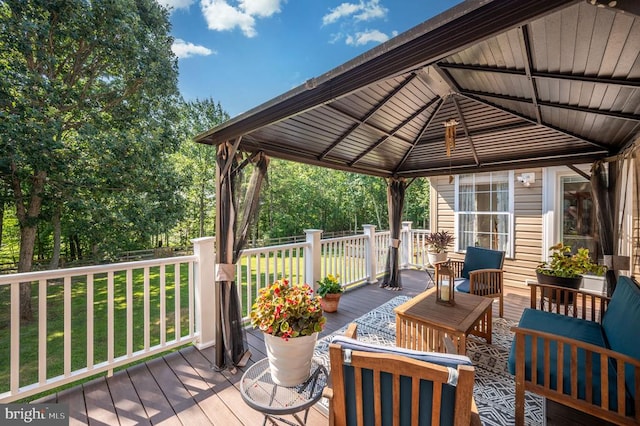108 Shannon Glen Ct, Louisa, VA 23093 - wooden deck featuring a gazebo, an outdoor living space, and a yard