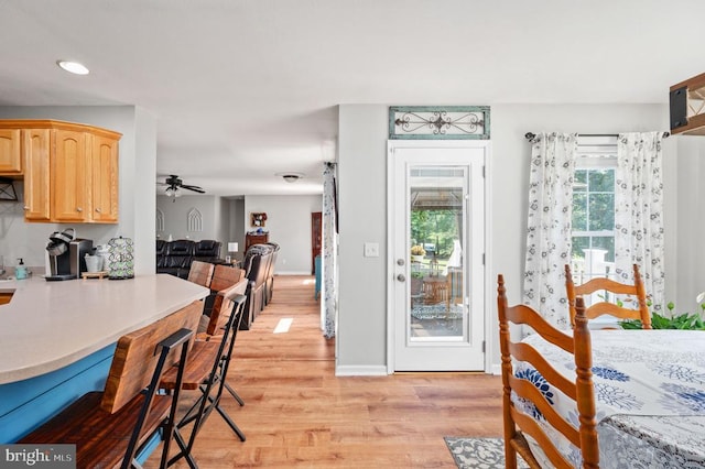 108 Shannon Glen Ct, Louisa, VA 23093 - dining room with light wood-style flooring, ceiling fan, and recessed lighting