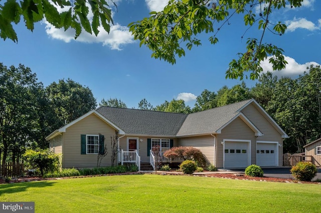 108 Shannon Glen Ct, Louisa, VA 23093 - ranch-style house featuring an attached garage, a front yard, driveway, and roof with shingles