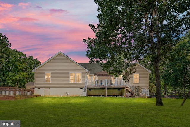 108 Shannon Glen Ct, Louisa, VA 23093 - back of house at dusk featuring crawl space, a deck, and stairway