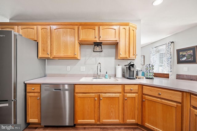 108 Shannon Glen Ct, Louisa, VA 23093 - kitchen with appliances with stainless steel finishes, light countertops, wood finished floors, and recessed lighting