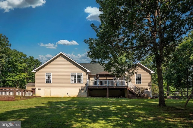 108 Shannon Glen Ct, Louisa, VA 23093 - rear view of property featuring a wooden deck, a yard, stairs, and crawl space