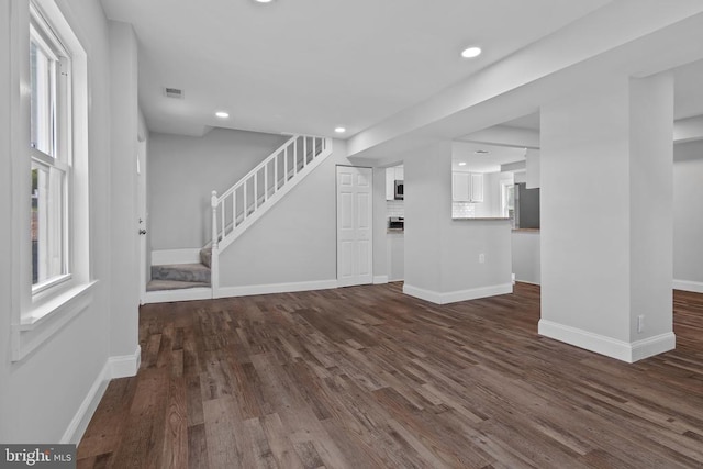 63 Madison St, Warrenton, VA 20186 - foyer with dark wood finished floors, stairs, and recessed lighting