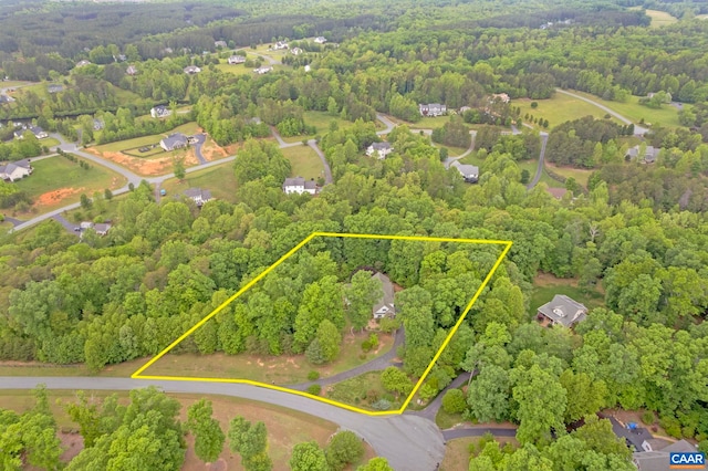 143 Chapel Ct, Palmyra, VA 22963 - aerial view of property and surrounding area with a forest and property boundaries highlighted