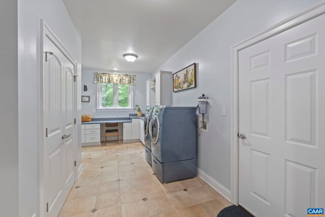 143 Chapel Ct, Palmyra, VA 22963 - laundry room featuring separate washer and dryer, an office area, baseboards, and light tile patterned floors