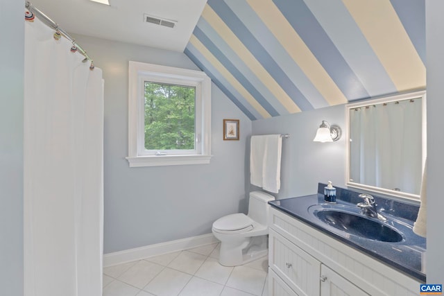 143 Chapel Ct, Palmyra, VA 22963 - full bathroom featuring lofted ceiling, tile patterned floors, toilet, vanity, and baseboards