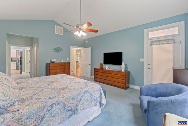 143 Chapel Ct, Palmyra, VA 22963 - bedroom with lofted ceiling, carpet flooring, baseboards, a ceiling fan, and washer / clothes dryer