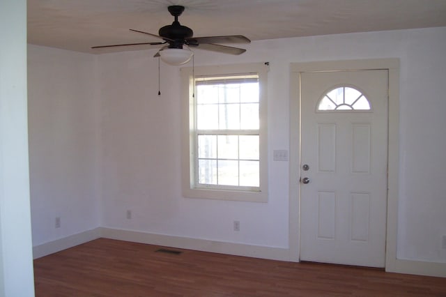 17156 Red Brush Rd, Elkton, VA 22827 - entrance foyer with baseboards, a ceiling fan, visible vents, and wood finished floors