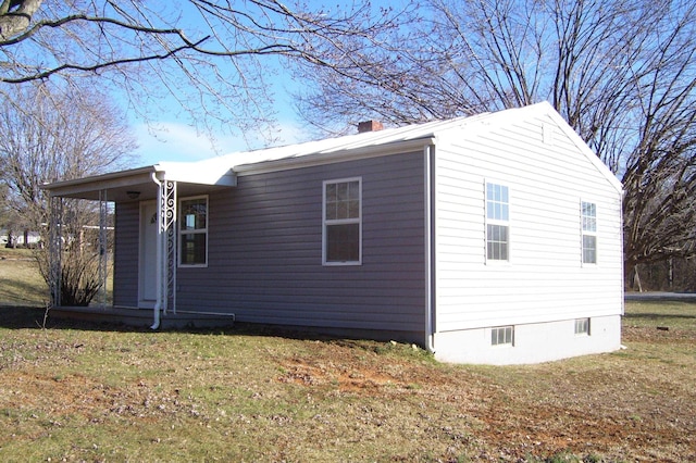 17156 Red Brush Rd, Elkton, VA 22827 - view of property exterior with a lawn, a chimney, and crawl space