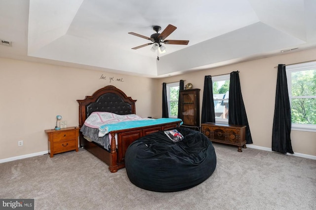 5930 Copper Mountain Dr W, Spotsylvania, VA 22553 - bedroom featuring a raised ceiling, carpet flooring, baseboards, and a ceiling fan