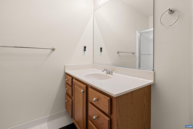 56 Wildwood Dr, Palmyra, VA 22963 - bathroom with vanity, a shower with door, and tile patterned flooring