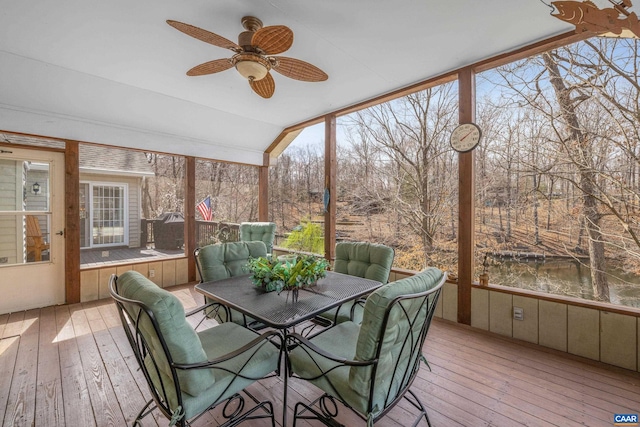 56 Wildwood Dr, Palmyra, VA 22963 - deck featuring outdoor dining space and ceiling fan