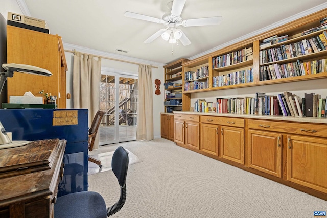 56 Wildwood Dr, Palmyra, VA 22963 - office featuring light colored carpet, ceiling fan, and crown molding