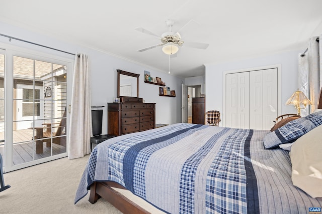 56 Wildwood Dr, Palmyra, VA 22963 - bedroom with carpet, access to outside, ornamental molding, a closet, and a ceiling fan