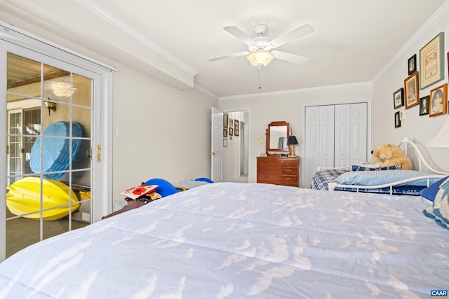 56 Wildwood Dr, Palmyra, VA 22963 - bedroom featuring crown molding, access to outside, a closet, and ceiling fan