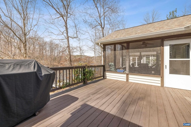 56 Wildwood Dr, Palmyra, VA 22963 - deck featuring a sunroom, ceiling fan, and a grill
