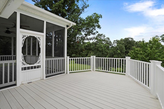 114 Meagans Run Rd, Woodstock, VA 22664 - wooden deck featuring a sunroom and a ceiling fan