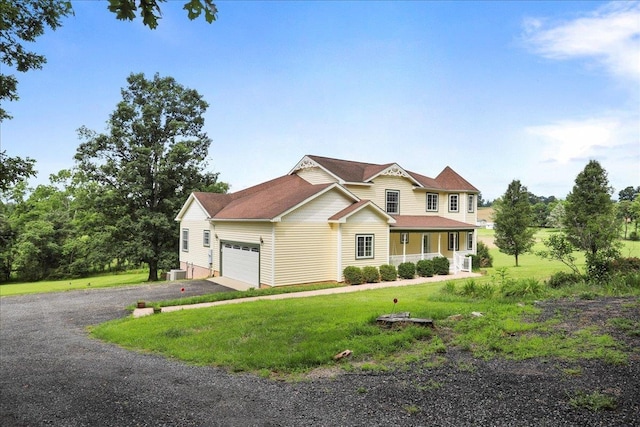 114 Meagans Run Rd, Woodstock, VA 22664 - view of front of house with driveway, a porch, an attached garage, and a front yard
