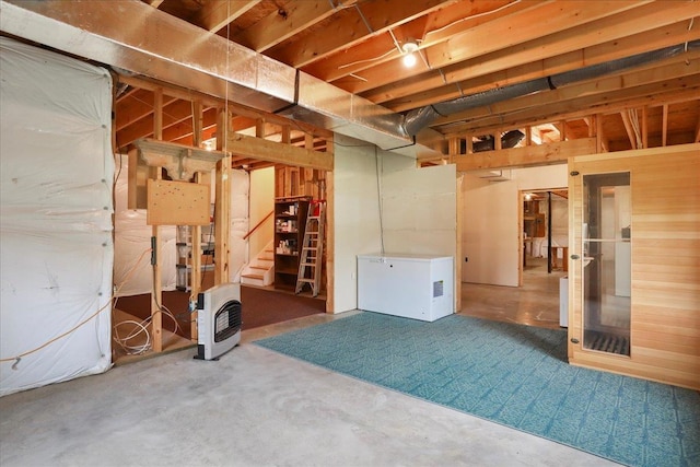 114 Meagans Run Rd, Woodstock, VA 22664 - unfinished basement with heating unit and stairway