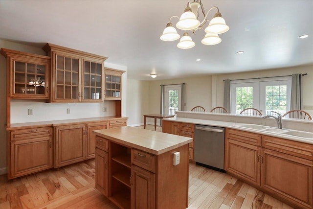 114 Meagans Run Rd, Woodstock, VA 22664 - kitchen featuring dishwasher, light wood-style flooring, light countertops, brown cabinets, and recessed lighting