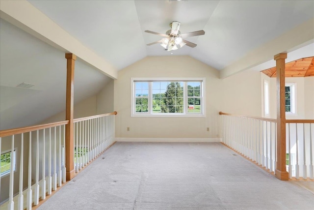 114 Meagans Run Rd, Woodstock, VA 22664 - additional living space featuring a ceiling fan, vaulted ceiling, carpet, and ornate columns
