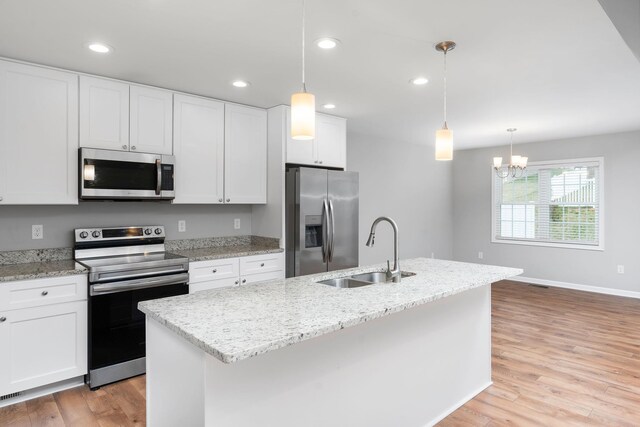 121 Lake View Cir, Waynesboro, VA 22980 - kitchen with a sink, light wood finished floors, white cabinets, baseboards, and appliances with stainless steel finishes