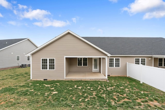 121 Lake View Cir, Waynesboro, VA 22980 - rear view of house with a yard, fence, a patio, and central AC