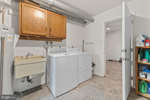  - laundry room with cabinet space, washer and dryer, and water heater